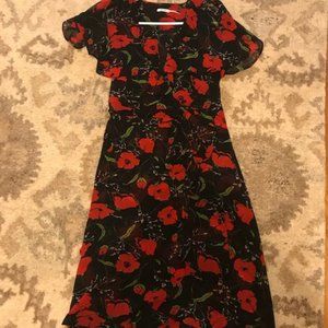 Black/red floral, long flowy wrap dress